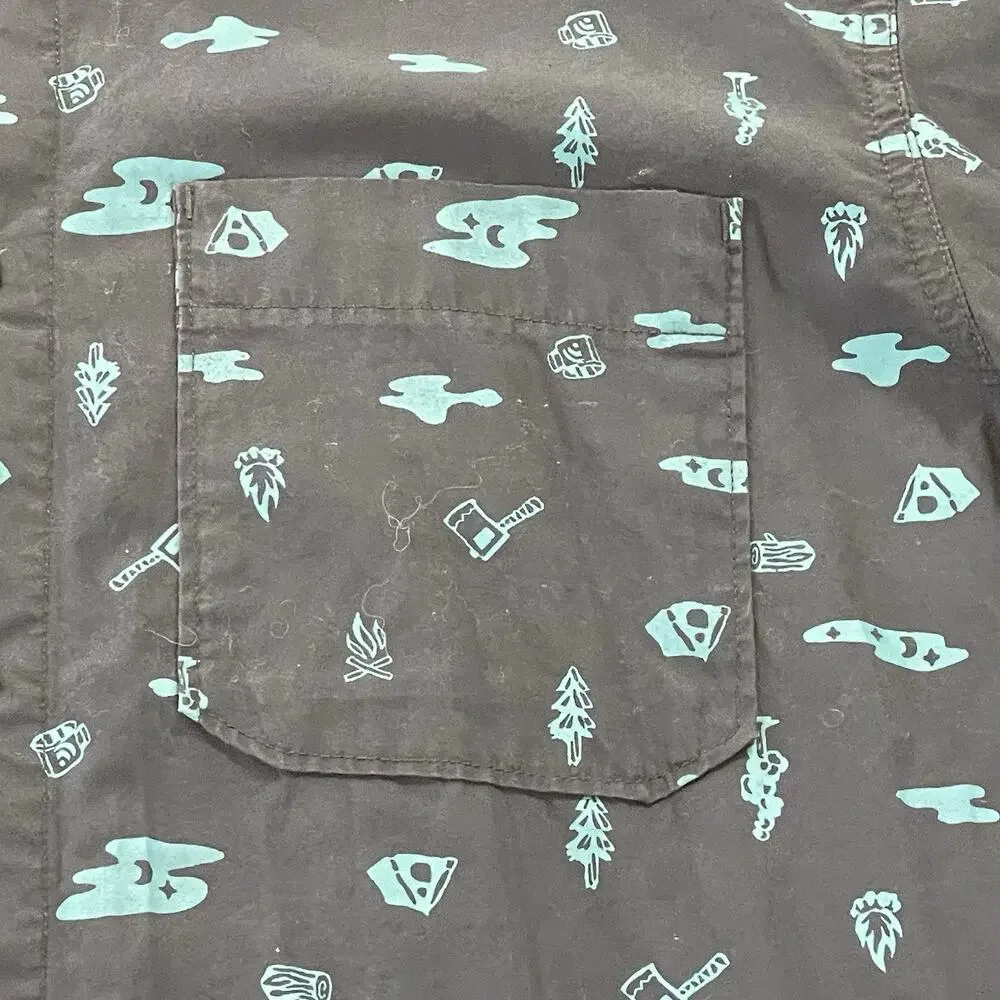 The‎ North Face Short Sleeve Button Up Shirt Men's M Camping Pattern Blue Cotton